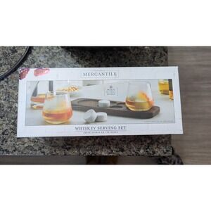 Whiskey Serving Set (Chilling Stones, Whiskey‎ Glass X2, Wood Tray) New In Box